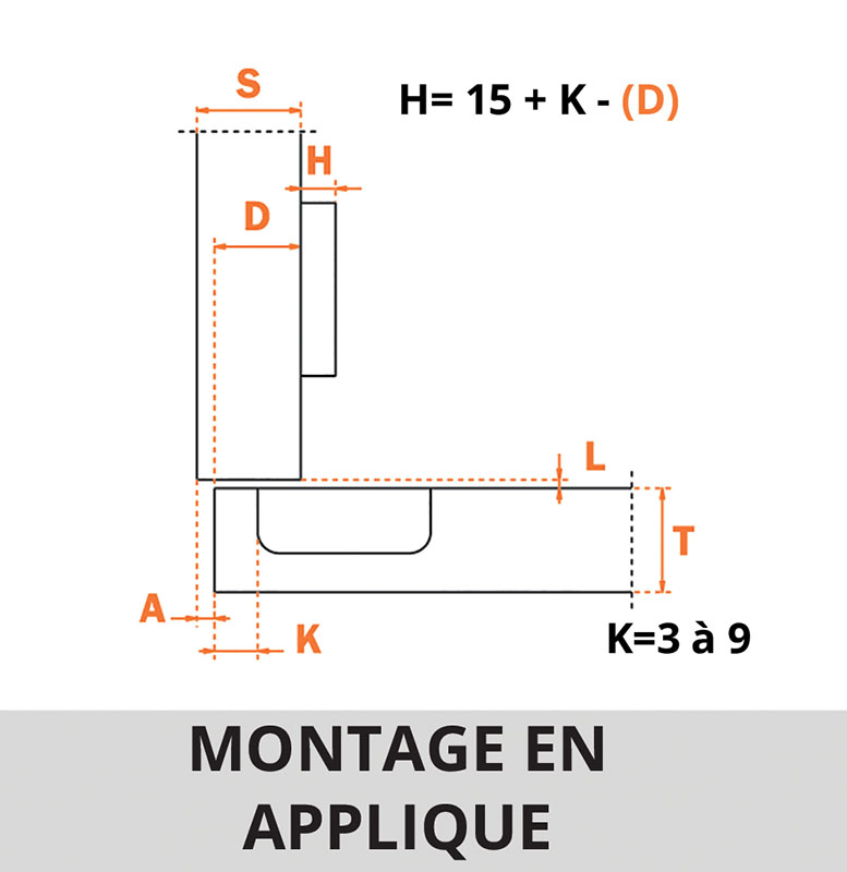 Charnière invisible - Avec amortisseur - 94° - EA 48 - Série 200